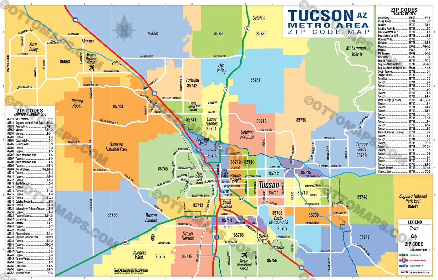 Tucson Metro Area Zip Code Map - FILES - PDF and AI, editable, vector, royalty free - Image 2