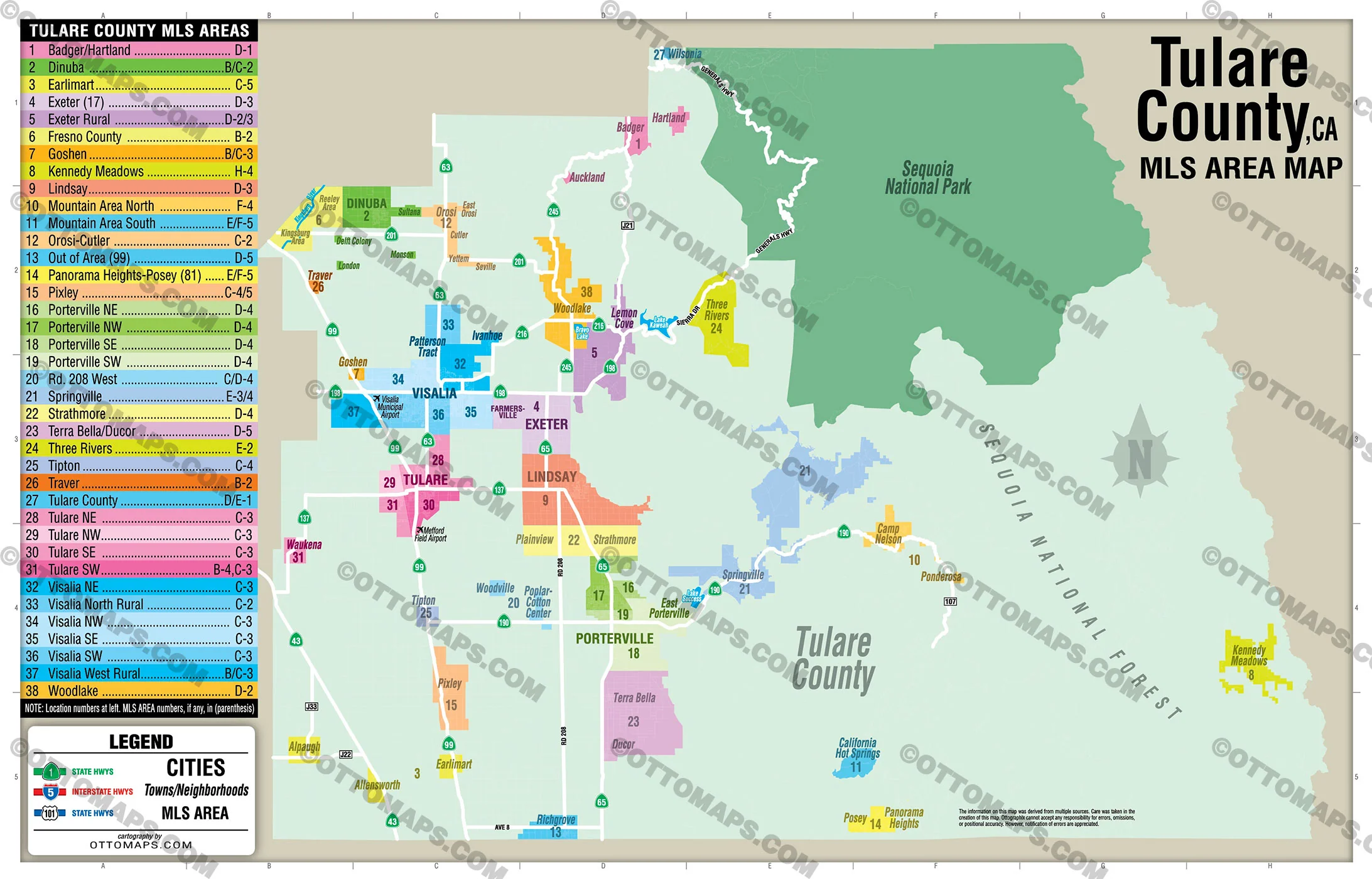Tulare County MLS Area Map - California - FILES - PDF and AI, editable, vector, royalty free - Image 3