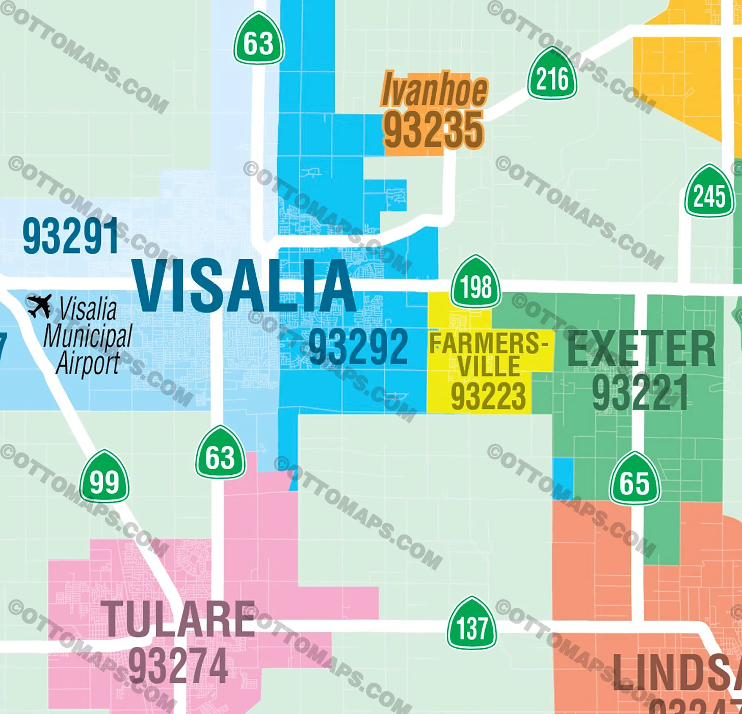 Tulare County Zip Code Map - California - FILES - PDF and AI, editable, vector, royalty free - Image 2