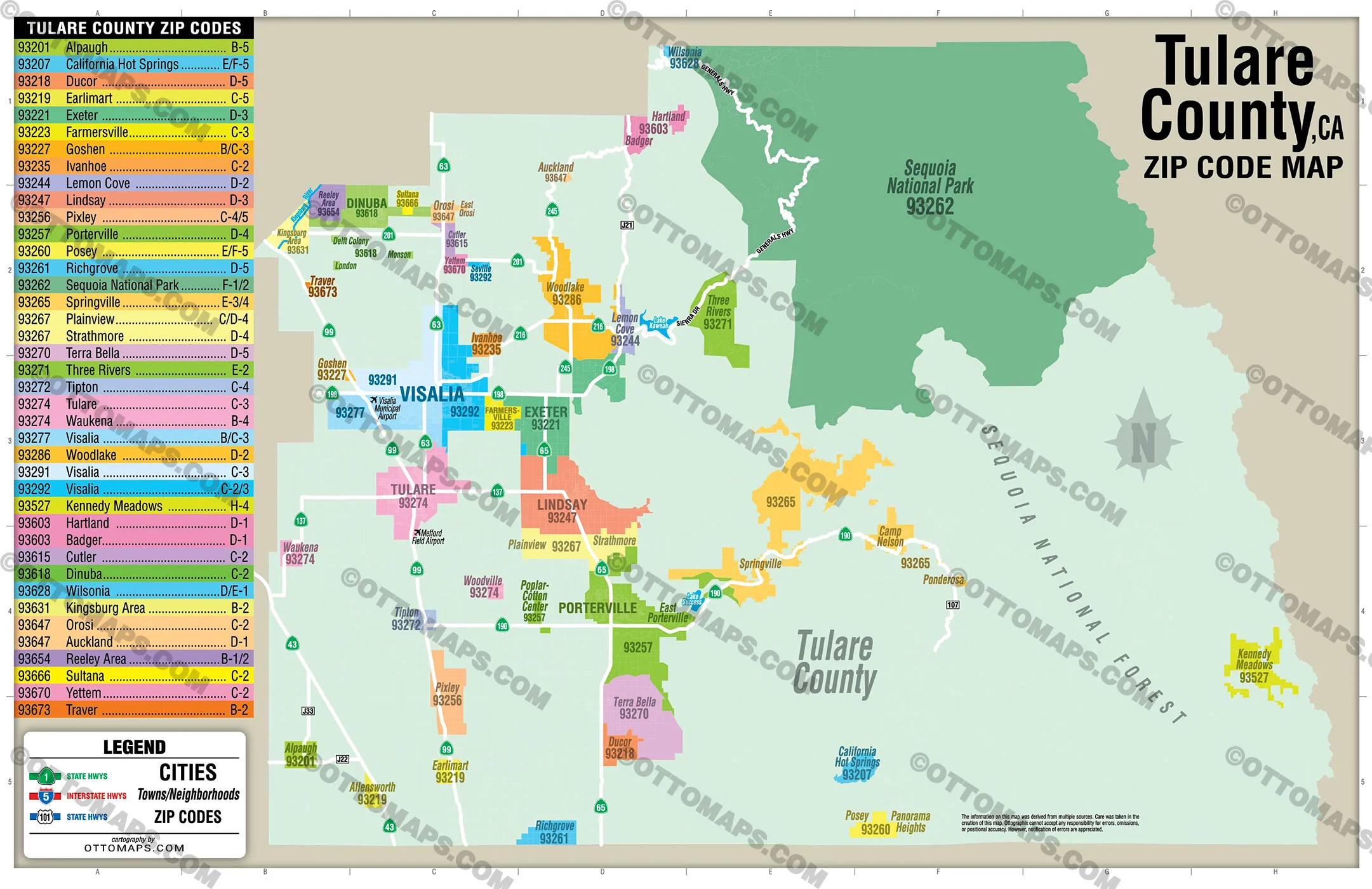 Tulare County Zip Code Map - California - FILES - PDF and AI, editable, vector, royalty free - Image 3
