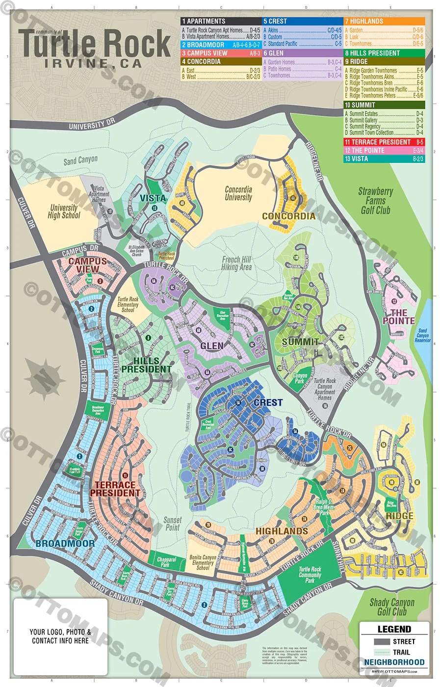 Turtle Rock Map, Irvine, CA - FILES - PDF and AI, editable, vector, royalty free