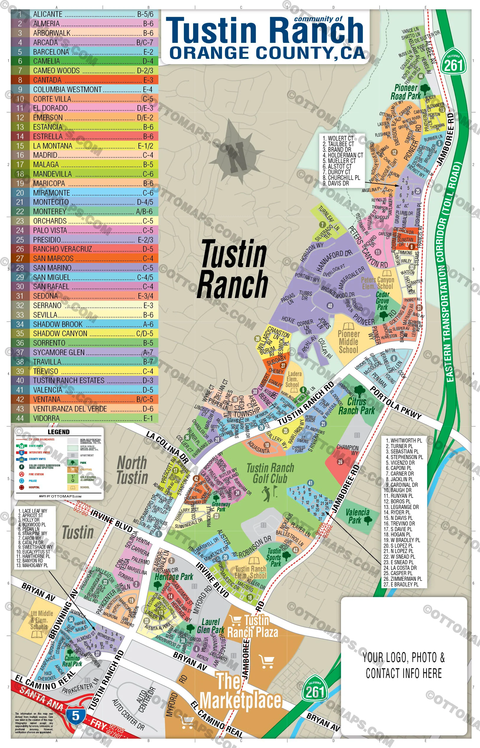 Tustin Ranch Map, Orange County, CA - FILES - PDF and AI, editable, vector, royalty free