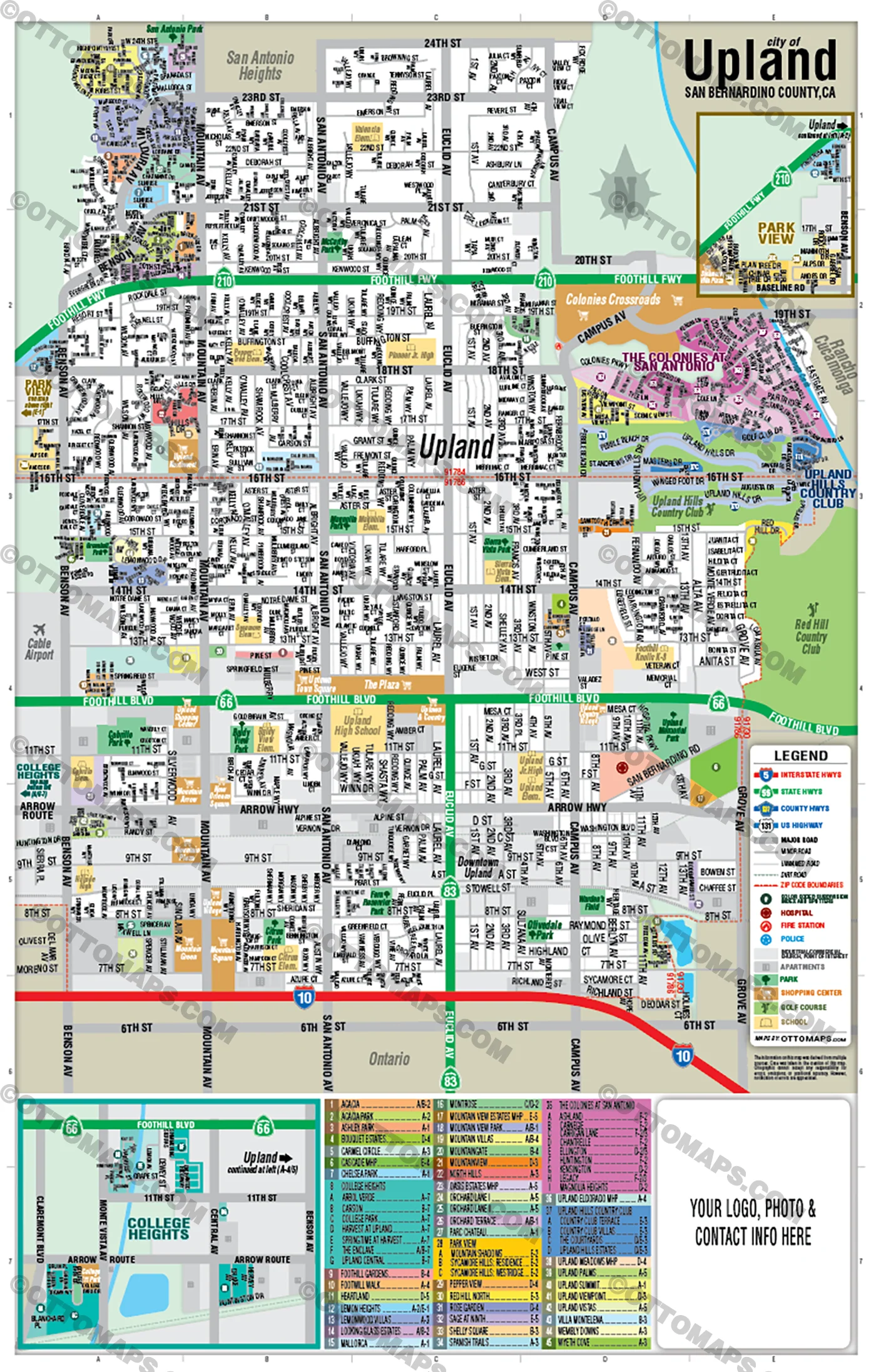 Upland Map, San Bernardino County, CA - FILES - PDF and AI, editable, vector, royalty free