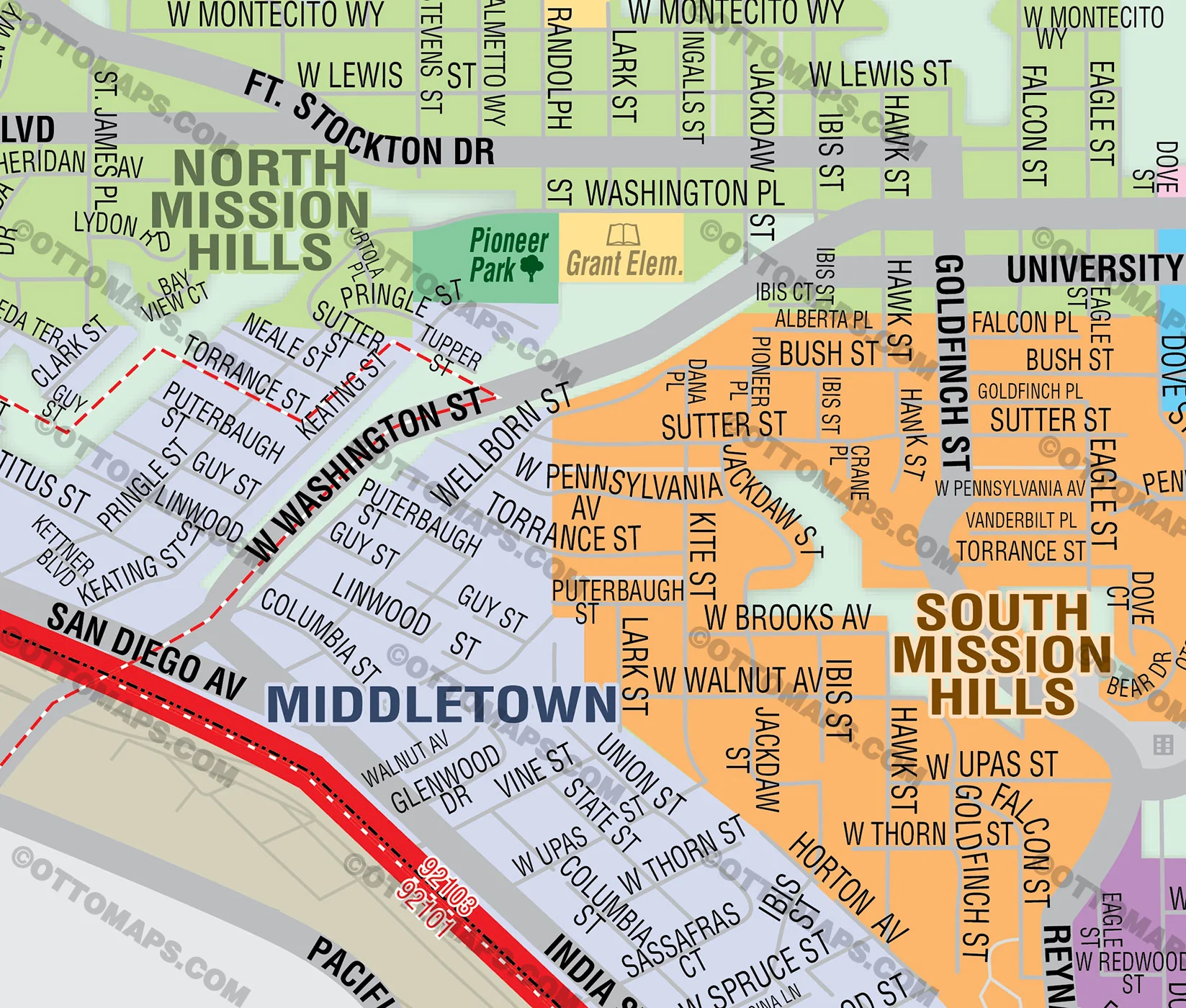 Uptown San Diego Neighborhood Map - FILES - PDF and AI, editable, vector, royalty free - Image 2