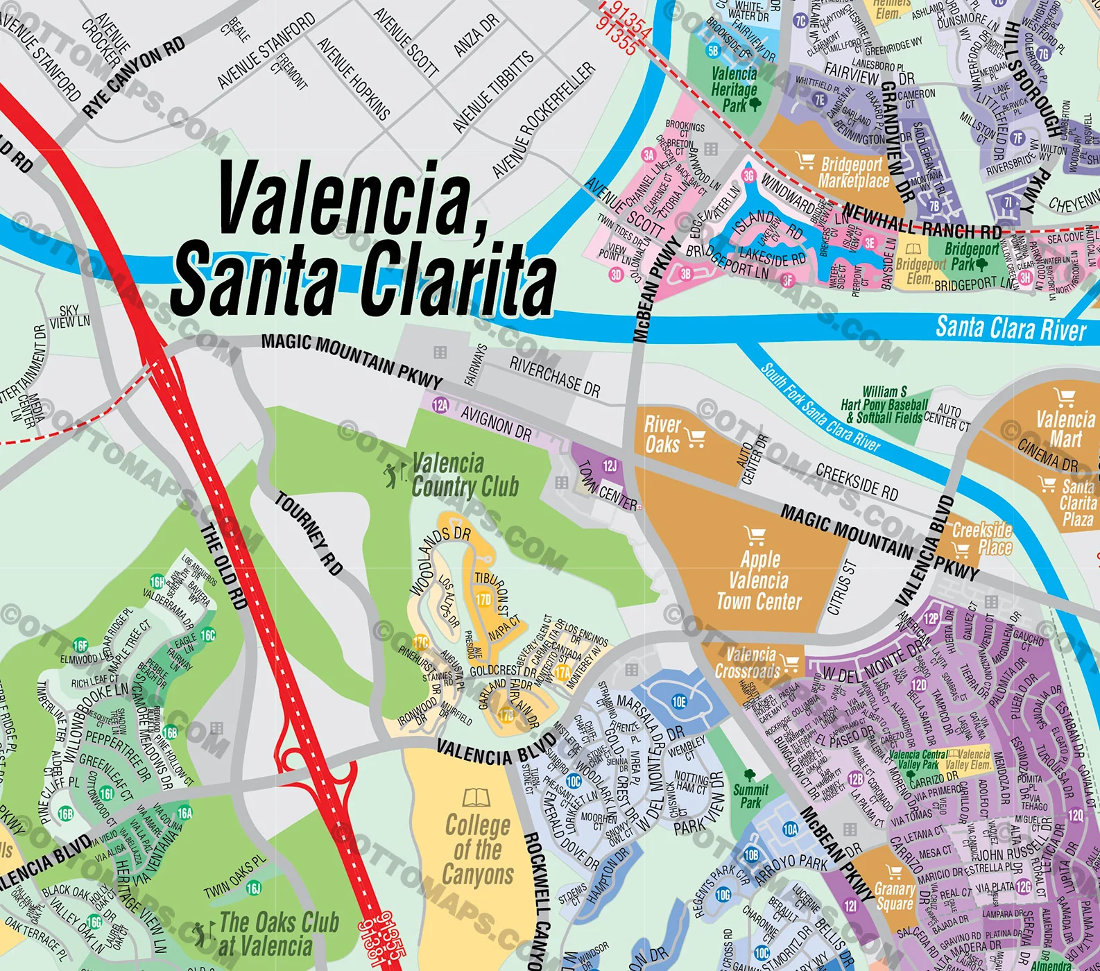 Valencia Map, Santa Clarita, with Stevenson Ranch - FILES - PDF and AI, editable, vector, royalty free - Image 2