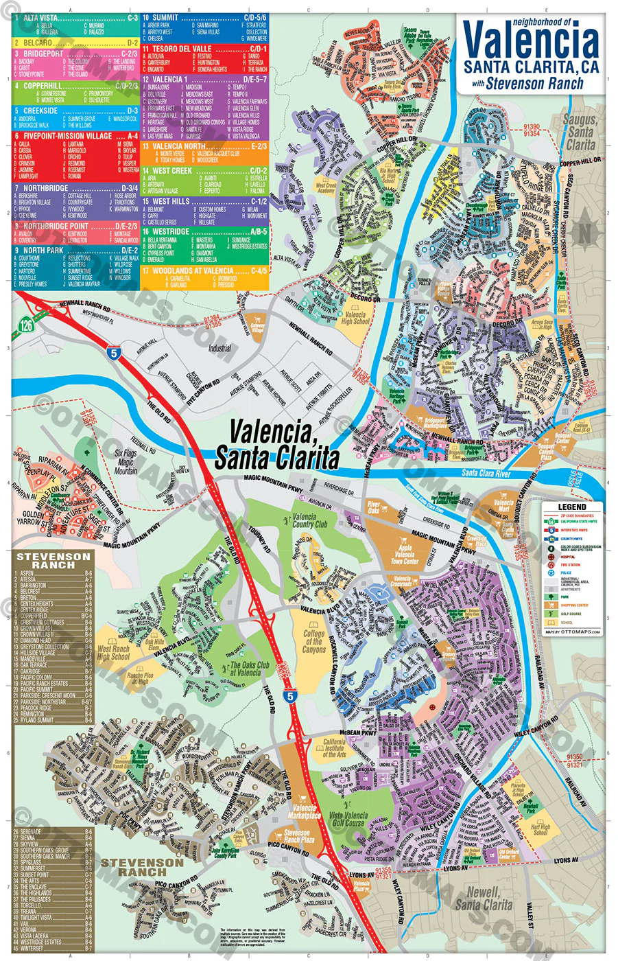 Valencia Map, Santa Clarita, with Stevenson Ranch - FILES - PDF and AI, editable, vector, royalty free - Image 3