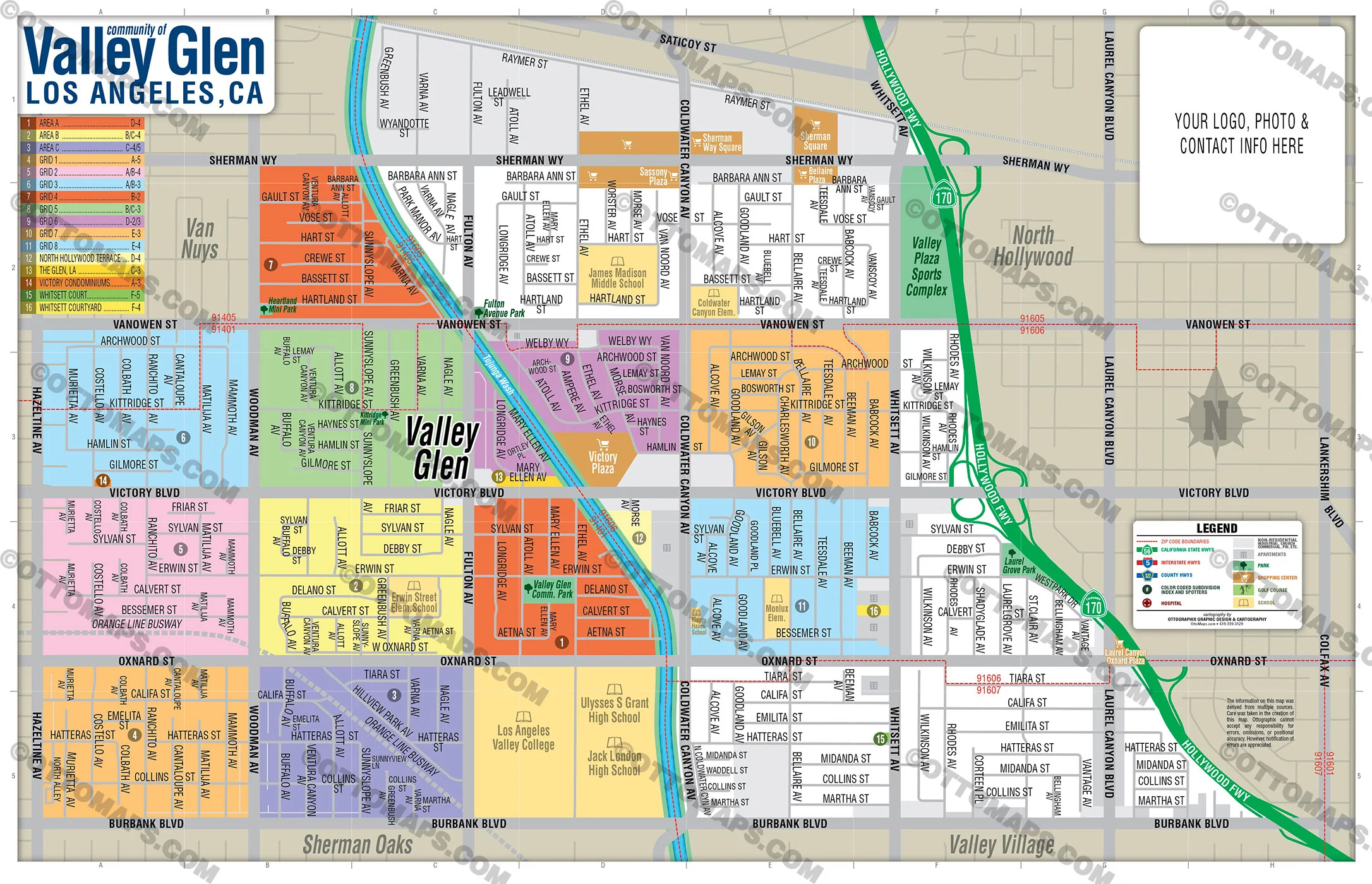 Valley Glen Map, Los Angeles - PDF, editable, royalty free - FILES - PDF and AI, editable, vector, royalty free