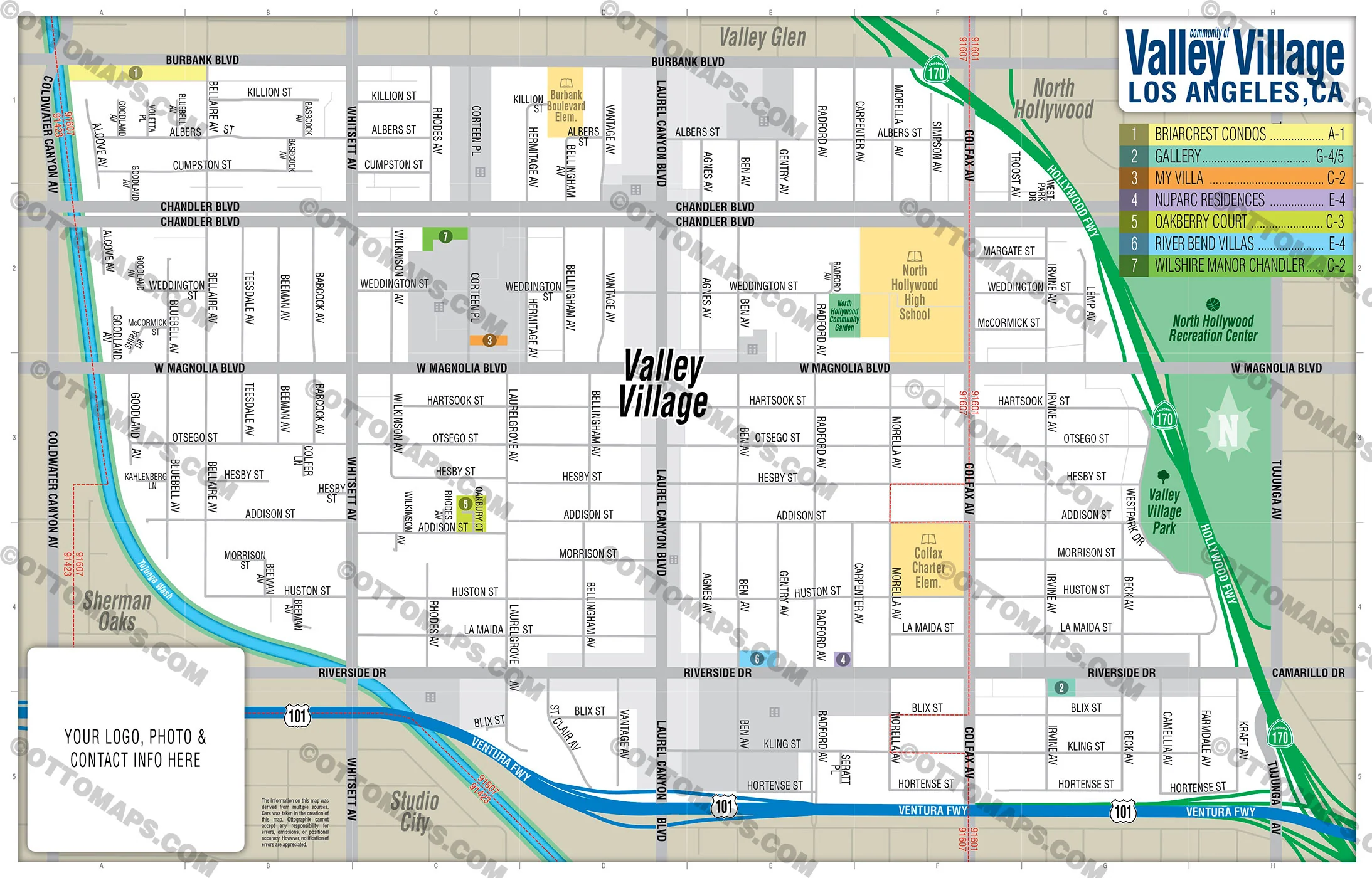 Valley Village Map, Los Angeles - PDF, editable, royalty free - FILES - PDF and AI, editable, vector, royalty free