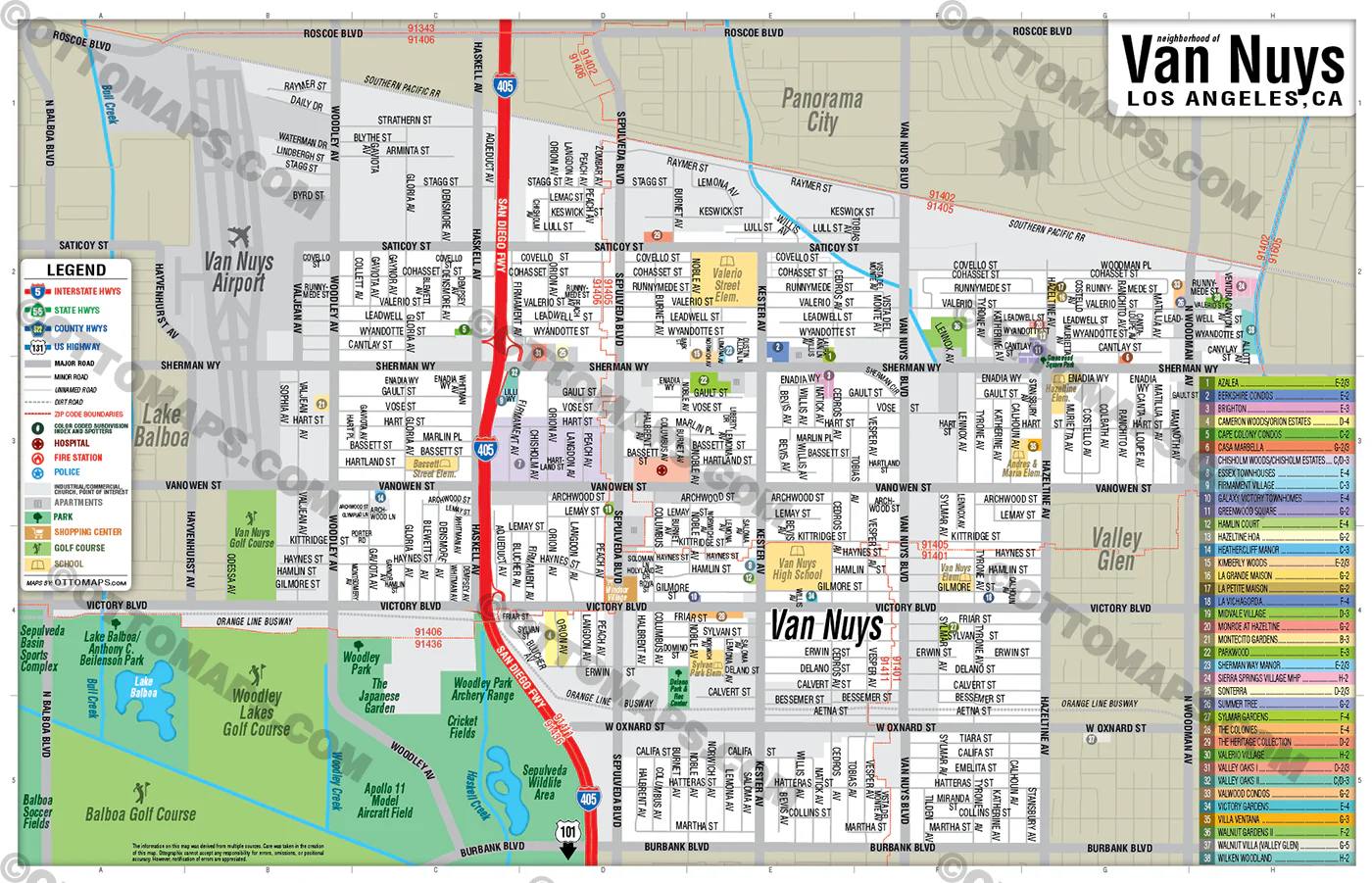 Van Nuys Map, Los Angeles, CA - POSTER PRINTS