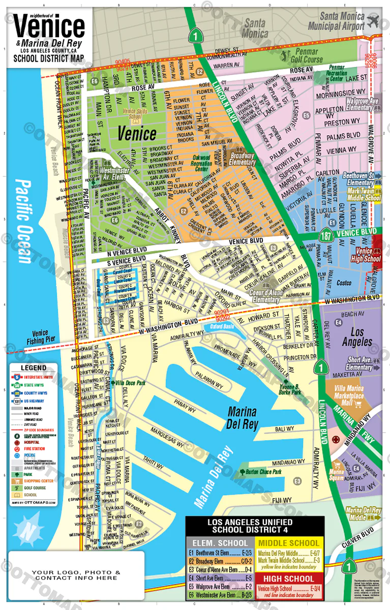 Venice School District Map with Marina Del Rey - FILES - PDF and AI, editable, vector, royalty free - Image 3