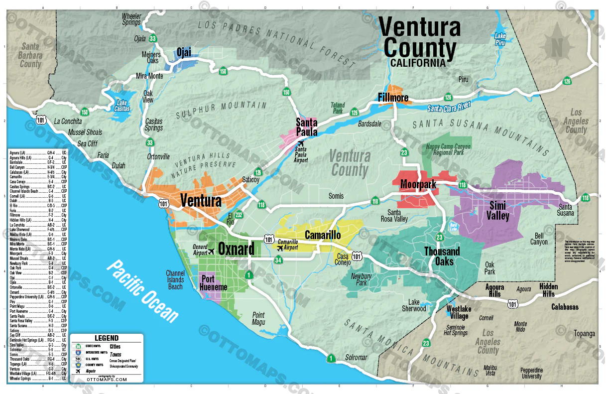Ventura County Map (no zip codes) - POSTER PRINTS - Image 2