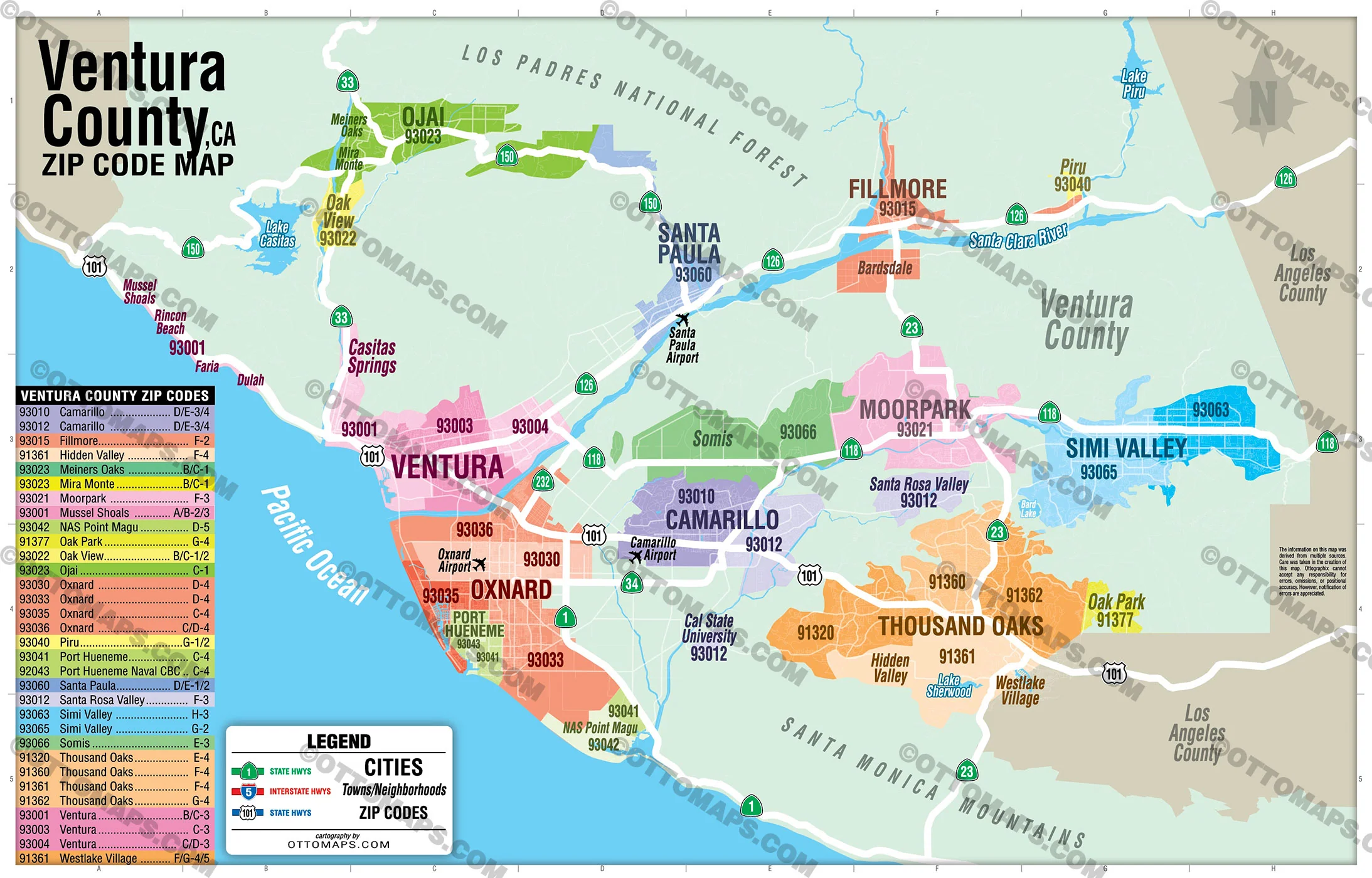 Ventura County Zip Code Map - California - FILES - PDF and AI, editable, vector, royalty free - Image 3