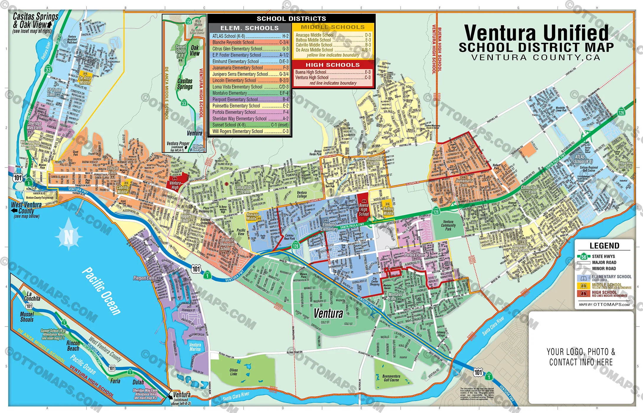 Ventura Unified School District Map - PDF, editable, royalty free - FILES - PDF and AI, editable, vector, royalty free