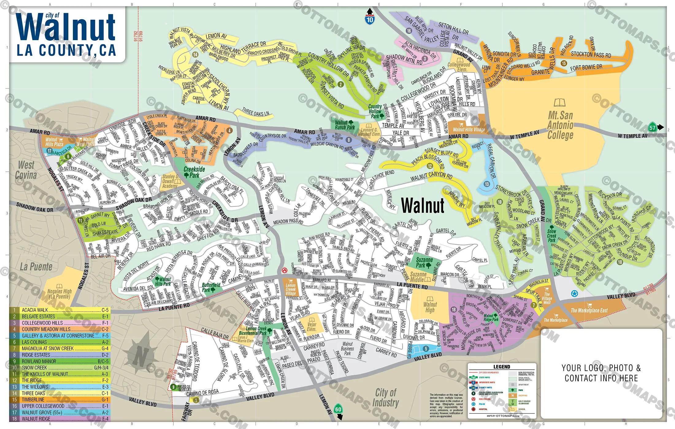 Walnut Map, Los Angeles County, CA - FILES - PDF and AI, editable, vector, royalty free