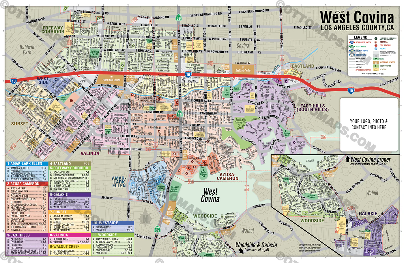 West Covina Map, Los Angeles County, CA - FILES - PDF and AI, editable, vector, royalty free