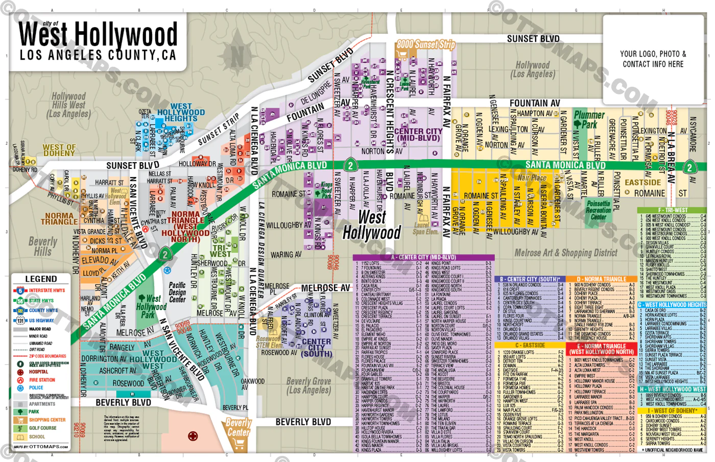 West Hollywood Map, Los Angeles County, CA - FILES - PDF and AI, editable, vector, royalty free - Image 2