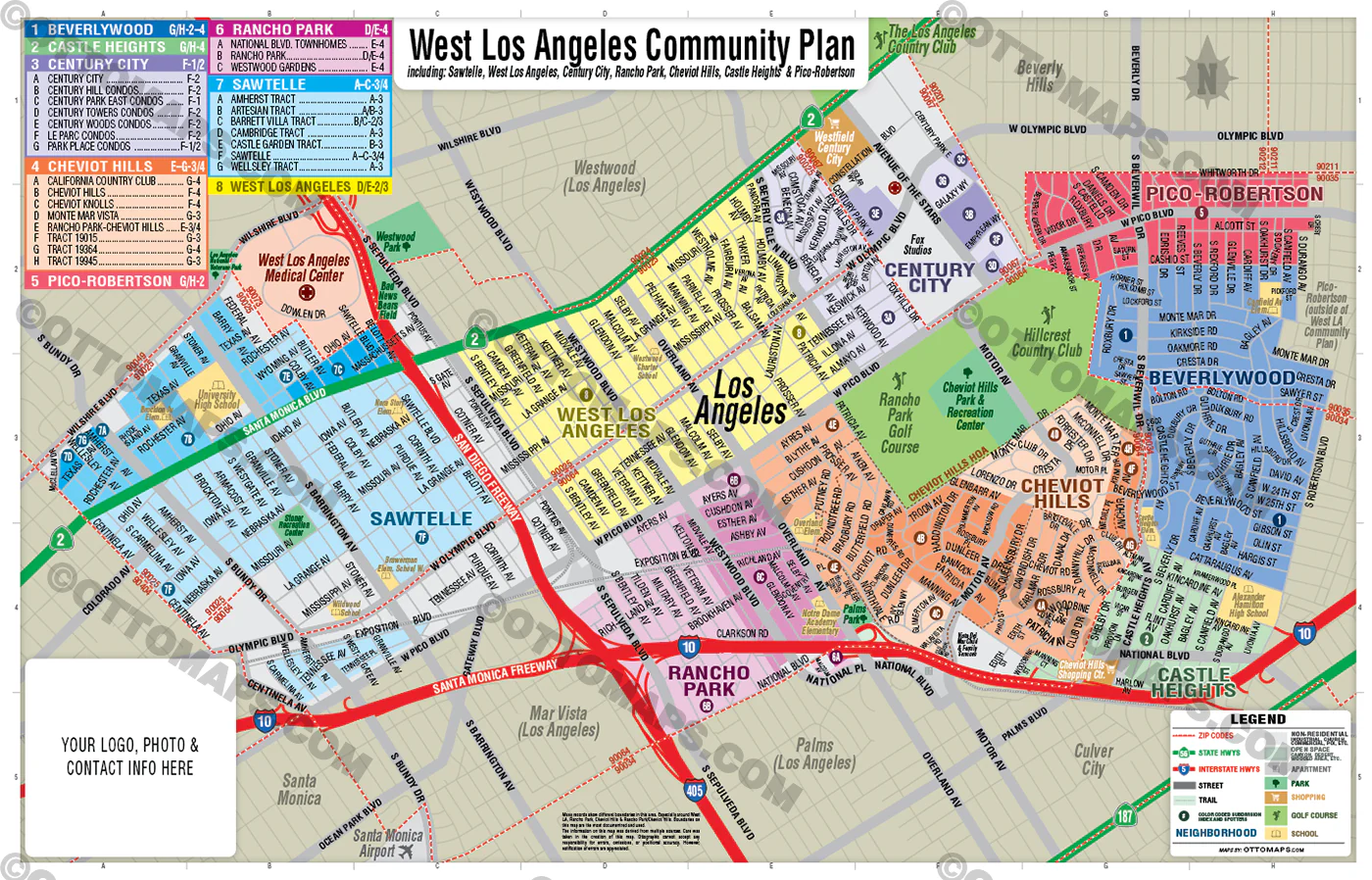 West Los Angeles Community Plan Map - FILES - PDF and AI, editable, vector, royalty free