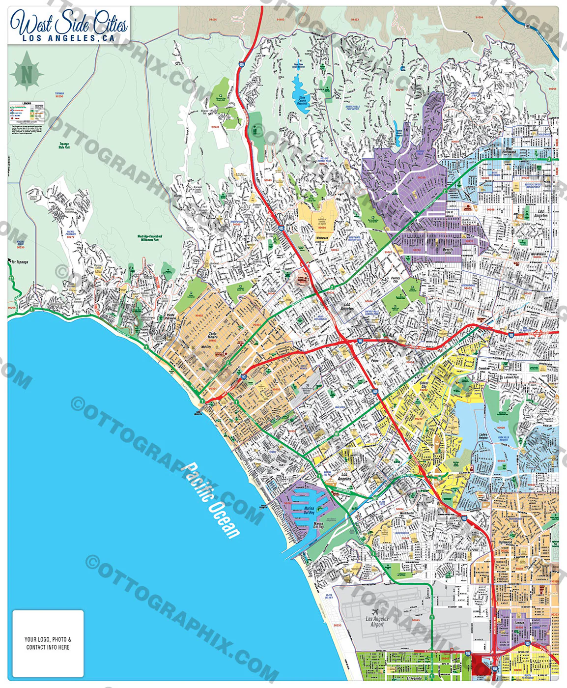 West Side Cities Map, Los Angeles County, CA - FILES - PDF and AI, editable, vector, royalty free
