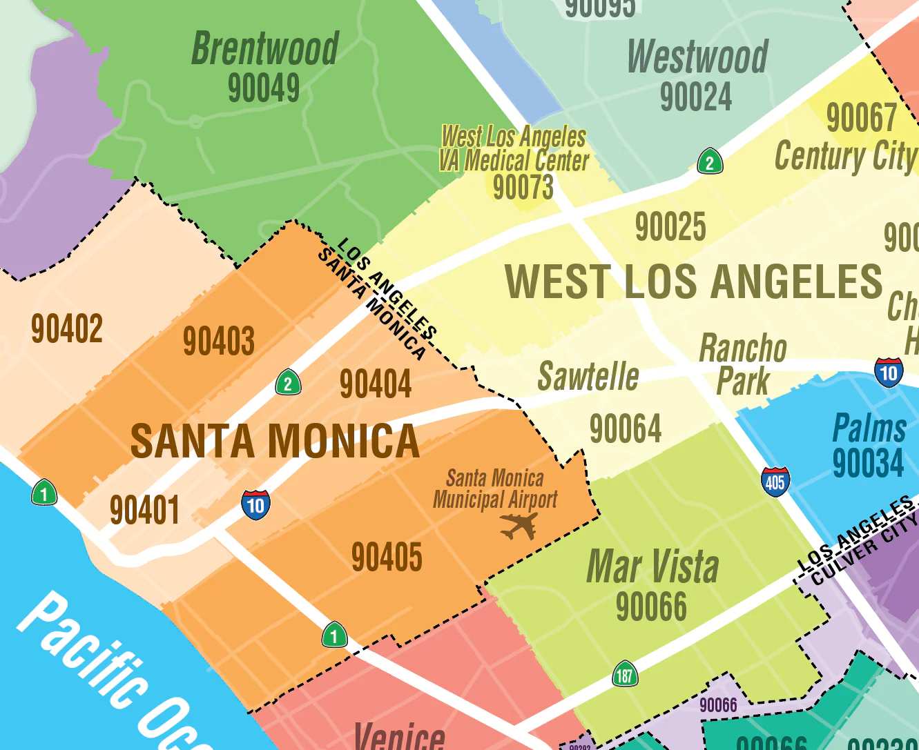 West Side Cities Zip Code Map, Los Angeles - FILES - PDF, AI, layered, editable, royalty free - Image 2