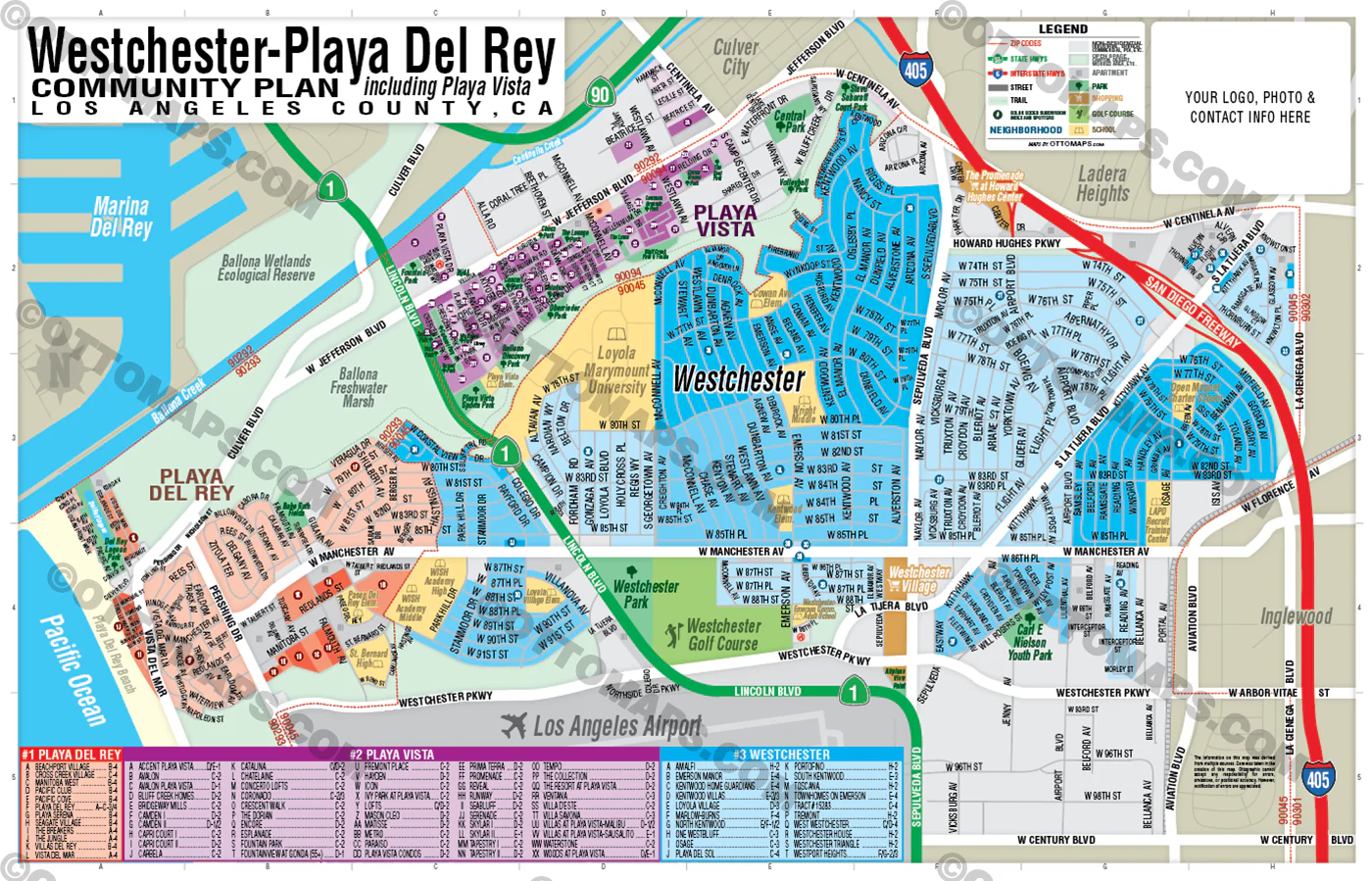 Westchester - Playa Del Rey Community Plan Map, Los Angeles County, CA - FILES - PDF and AI, editable, vector, royalty free