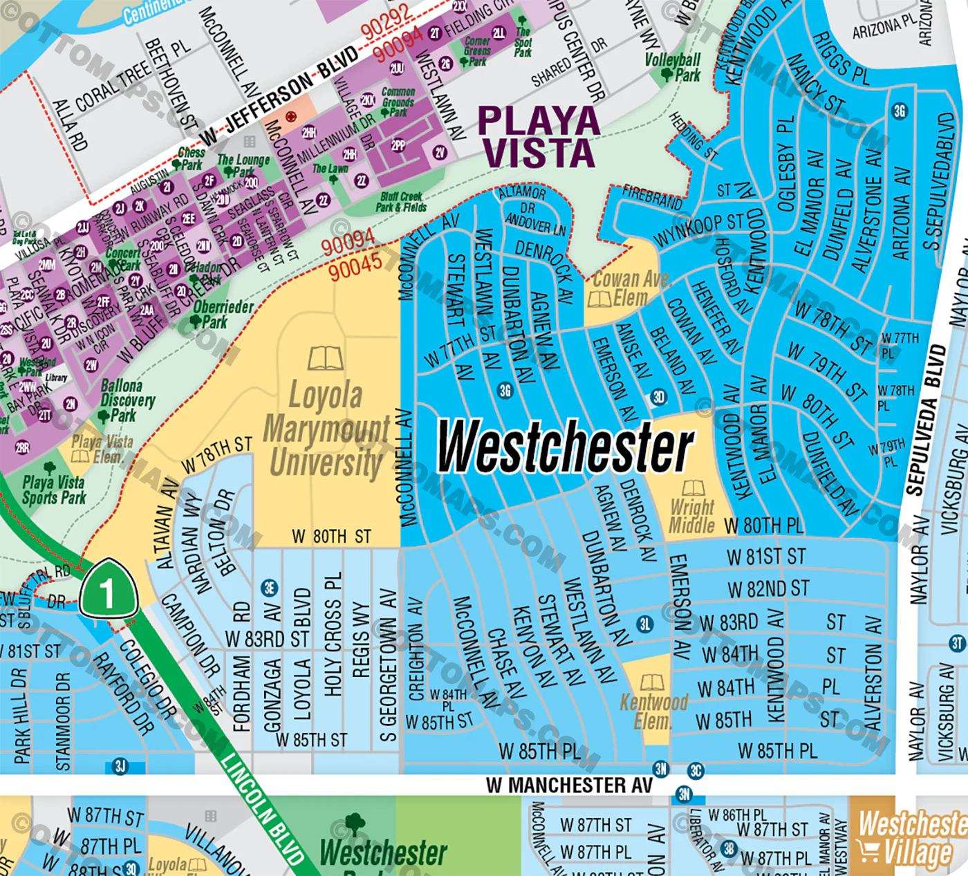 Westchester - Playa Del Rey Community Plan Map, Los Angeles County, CA - FILES - PDF and AI, editable, vector, royalty free - Image 2