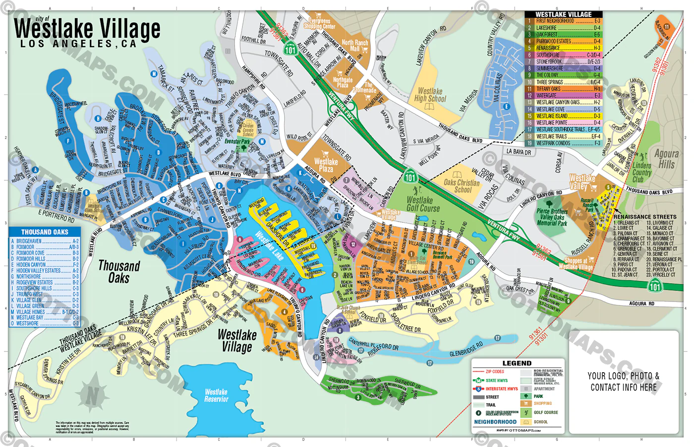 Westlake Village Map, Los Angeles County, CA - FILES - PDF and AI, editable, vector, royalty free - Image 3