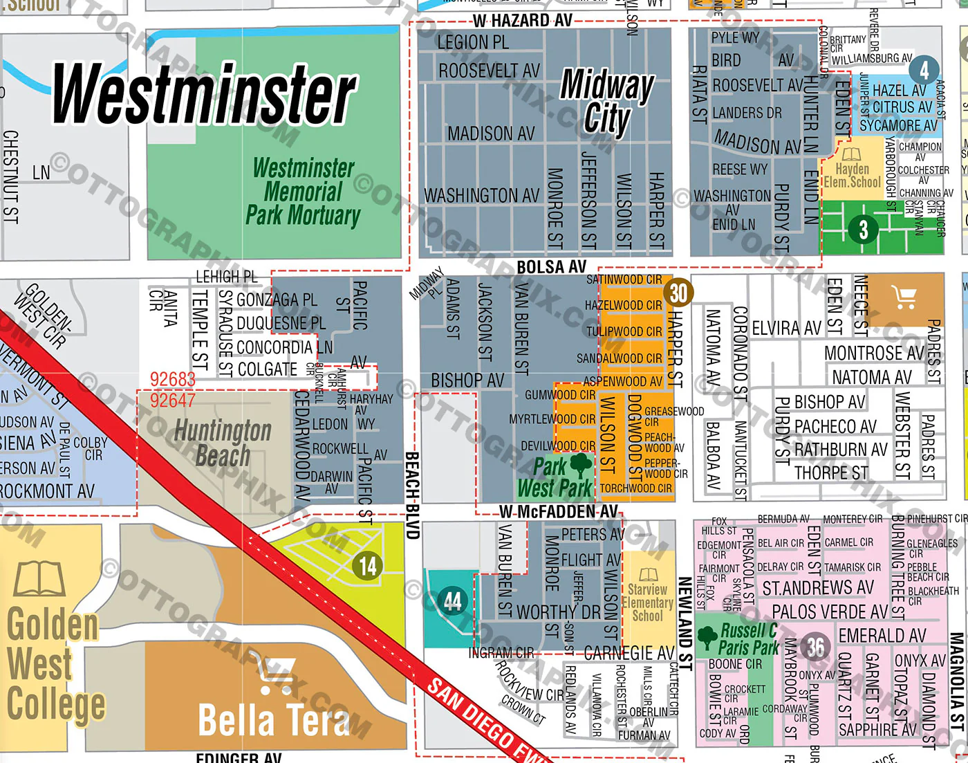 Westminster Map, Orange County, CA - FILES - PDF and AI, editable, vector, royalty free - Image 2