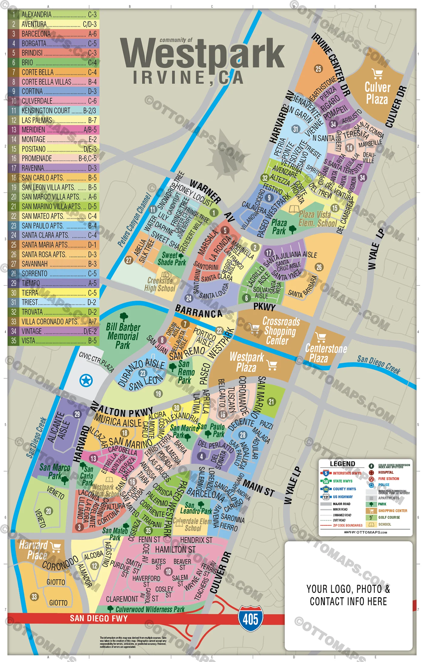 Westpark Map, Irvine, CA - FILES - PDF and AI, editable, vector, royalty free
