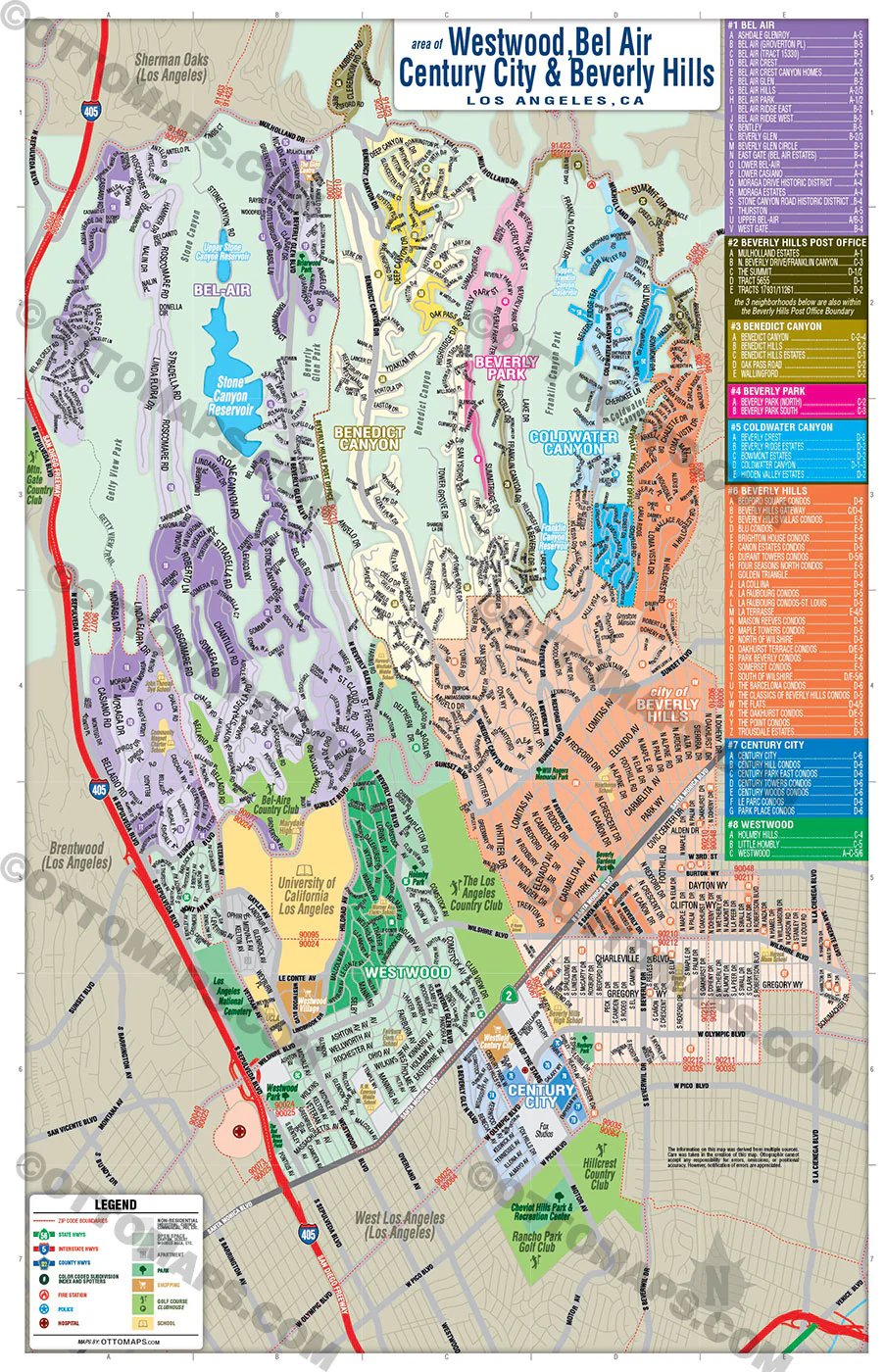 Beverly Hills, Bel Air, Westwood, Century City Map - Community Map - Los Angeles, CA - FILES - PDF and AI, editable, vector, royalty free - Image 3