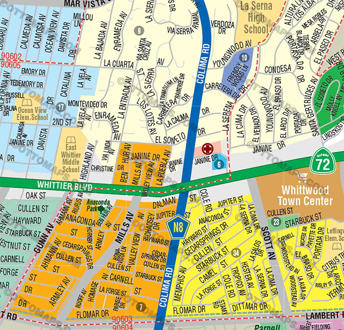 Whittier Map, Los Angeles County, CA - FILES - PDF and AI, editable, vector, royalty free - Image 2