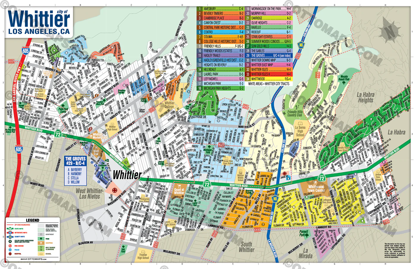 Whittier Map, Los Angeles County, CA - FILES - PDF and AI, editable, vector, royalty free - Image 3