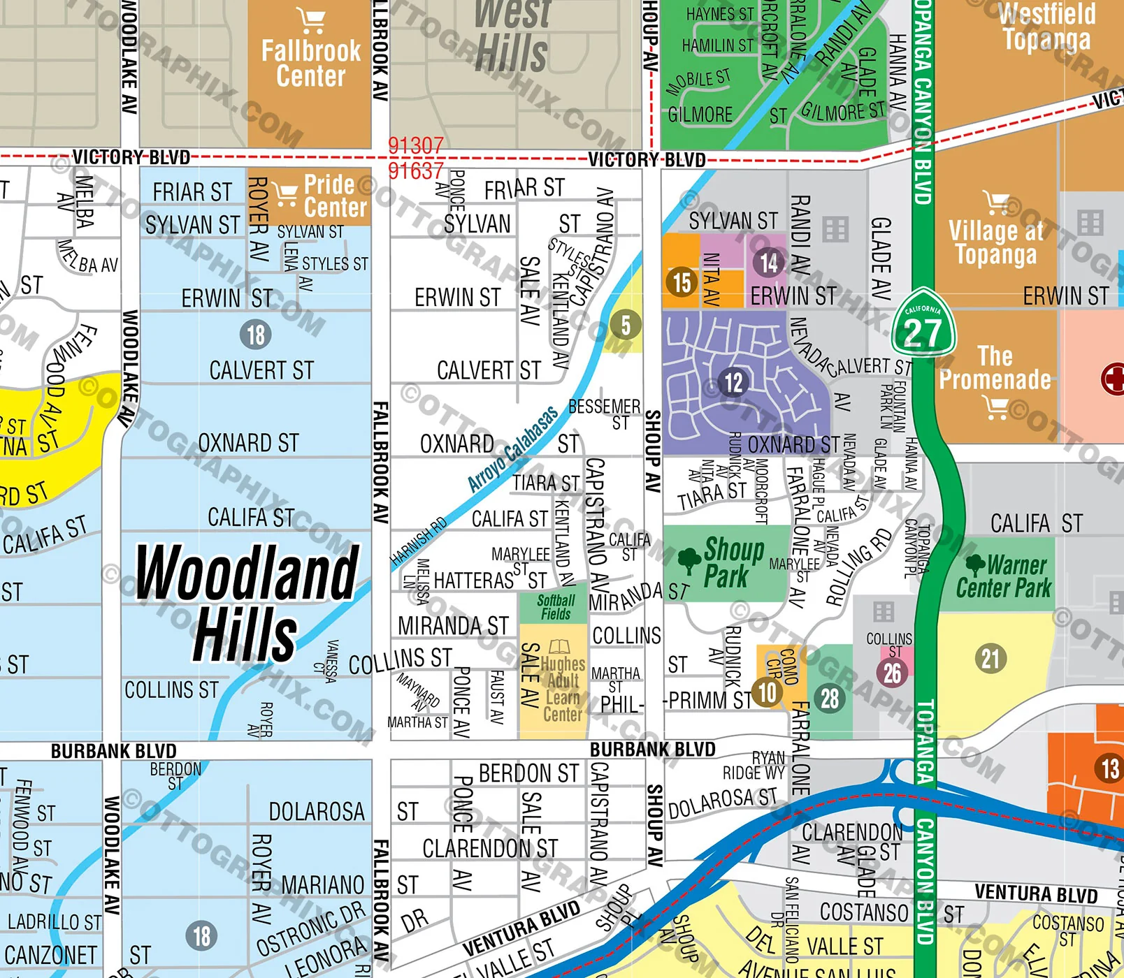 Woodland Hills Map, Los Angeles County, CA - FILES - PDF and AI, editable, vector, royalty free - Image 2