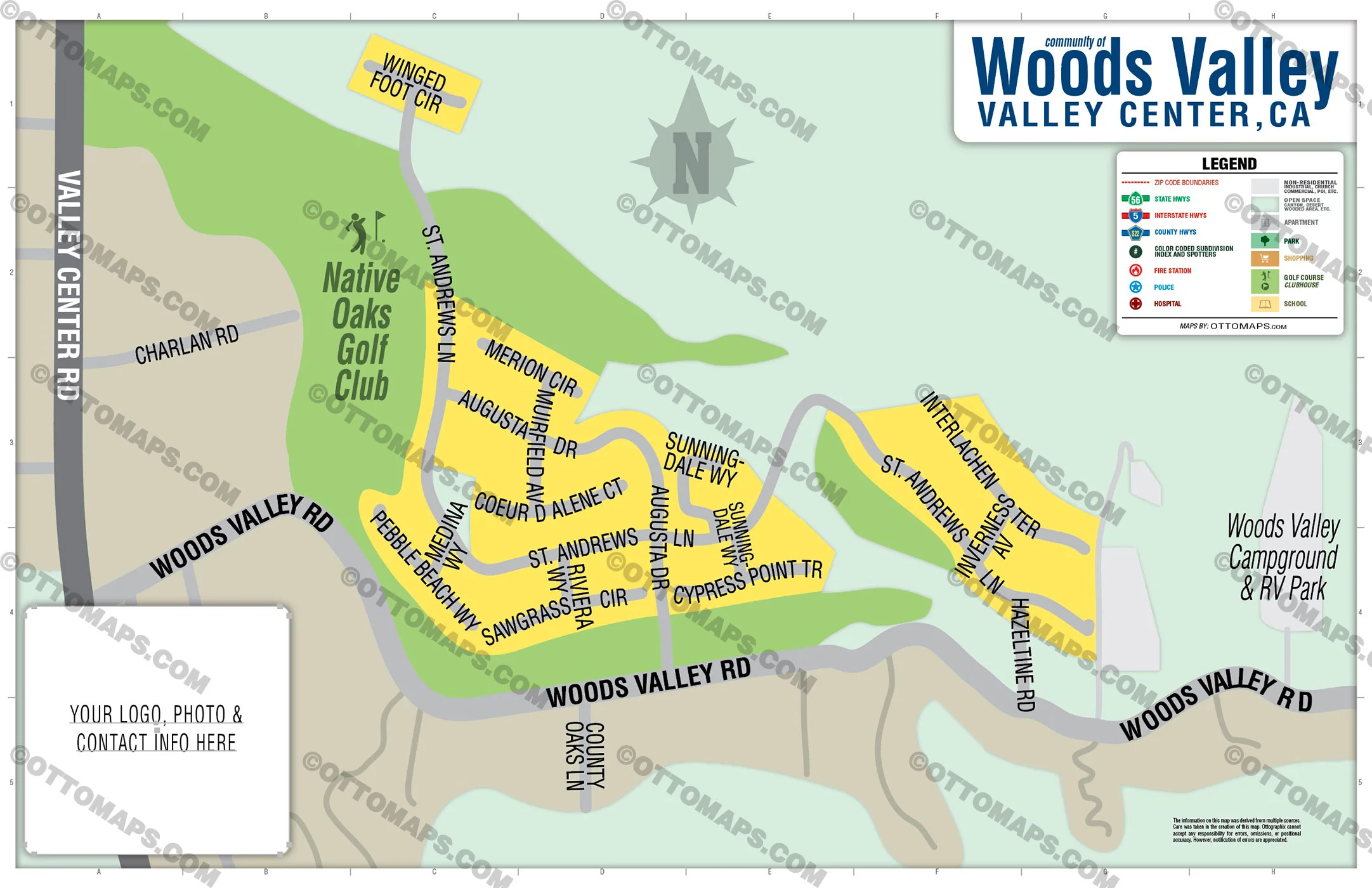 Woods Valley Map, Valley Center, CA - FILES - PDF and AI, editable, vector, royalty free