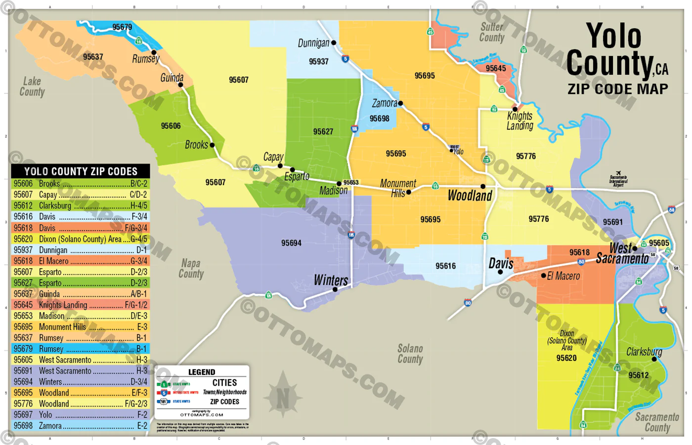 Yolo County Zip Code Map - POSTER PRINTS - Image 2
