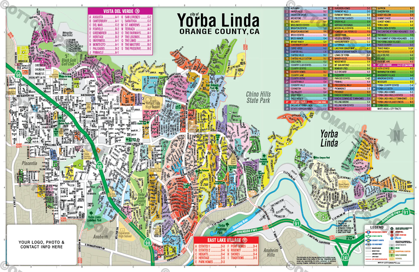 Yorba Linda Map, Orange County, CA - FILES - PDF and AI, editable, vector, royalty free - Image 3