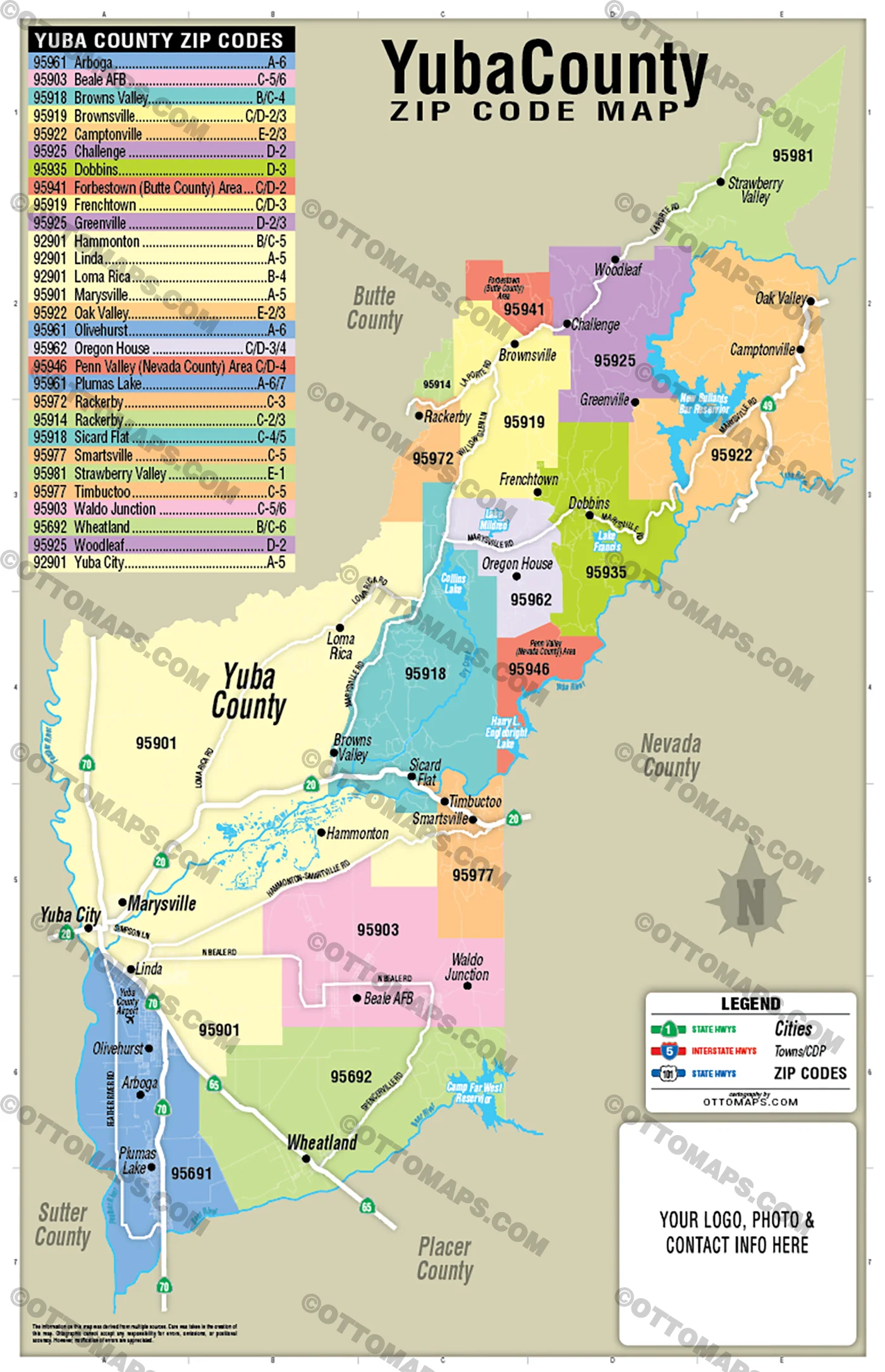 Yuba County Zip Code Map - FILES - PDF and AI, editable, vector, royalty free - Image 2