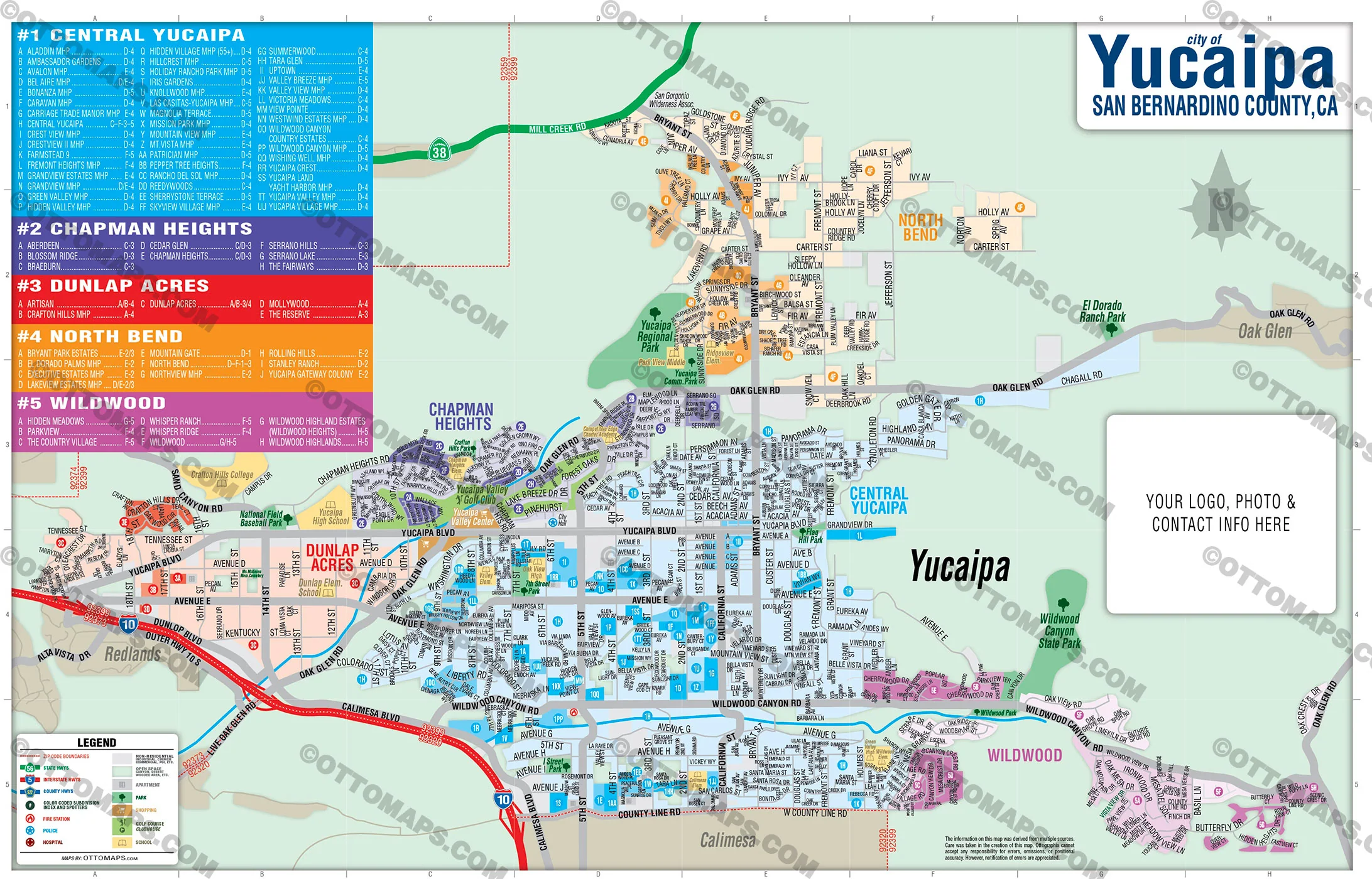 Yucaipa Map, San Bernardino County, CA - FILES - PDF and AI, editable, vector, royalty free